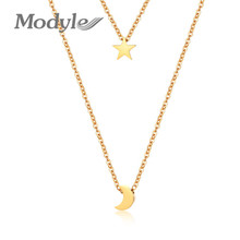 Modyle Star Moon Charm Layered Choker For Women Gold Color Stainless Steel Doule Layer Necklace Elegant Party Jewelry 2024 - buy cheap