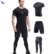 3 Pcs Conjunto De Fitness Mens Meias De Compressão de Manga Curta Quick Dry Correndo Jogging Esporte Suit Sportswear Roupas de Treinamento Elástico 2024 - compre barato