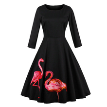 Vestido bordado de flamingo para outono 2018, vestido vintage de manga comprida, estilo elegante retrô, vestido de festa plus size 2024 - compre barato