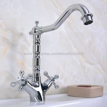 Polished Chrome Swivel Spout Bathroom Dual Handle Basin Sink Faucet Single Hole Mixer Taps Knf919 2024 - buy cheap