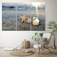 Canvas Painting seashells on the beach 3 Pieces Wall Art Painting Modular Wallpapers Poster Print for living room Home Decor 2024 - buy cheap