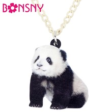 Bonsny Acrylic Sweet Chinese Panda Necklace Pendant Collar Fashion Anime Animal Jewelry For Women Girls Teens Kid Gift Wholesale 2024 - buy cheap