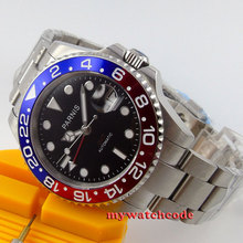 40mm Parnis black dial Sapphire glass date window GMT automatic mens watch P381 2024 - buy cheap