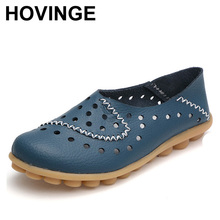 HOVINGE  Summer Women Ballet Flats Genuine Leather Loafers Shoes Slip On Flat Hollow Rubber shoes ladies ballerina flats 2024 - buy cheap