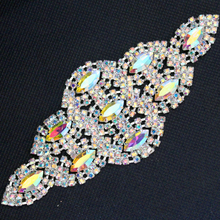 13.5*5.5cm   glass crystal AB rhinestone applique Sivler Base DIY wedding dress Belt shoulder Chain sewing On Stone decoration 2024 - buy cheap