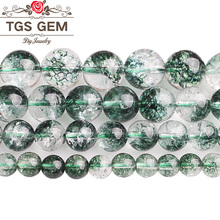 Модный браслет из натурального камня с зелеными кристаллами-трещинами, фантомными зелеными призрачными свободными бусинами для изготовления ювелирных браслетов, 6, 8, 10, 12, 14 мм 2024 - купить недорого