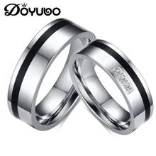 DOYUBO Classical Women And Men Stainless Steel Rings With Black Enamel Simple Design White CZ Lovers's Rings Jewelry DF005 2024 - buy cheap