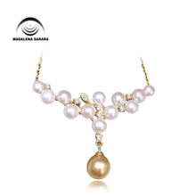 Colar de pingente madalena sarara aaa, saquinho das south sea, pérola dourada champanhe, pérola de 8-8.5mm, luxuoso, elegante, feminino, joia 2024 - compre barato