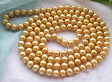 Новое поступление, бижутерия из натурального жемчуга, длинное золотистое круглое пресноводное жемчужное ожерелье 50 дюймов AA 8-9 мм, модный подарок для женщин на день рождения 2024 - купить недорого