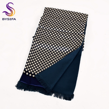 [BYSIFA] Winter Men Warm Scarves Thicken Fashion Luxury 100% Silk Male Business Long Scarf Cravat Navy Blue Neck Scarf 165*24cm 2024 - buy cheap