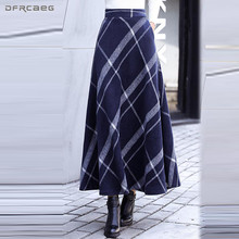Warm Woolen Maxi Skirts Womens Winter 2020 Fashion High Waist Vintage Wool Pleated Skirt Casual Ladies Plaid Saia Longa Femme 2024 - buy cheap