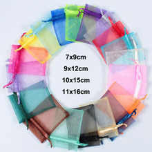 Sacolas organizadoras para presente, bolsa colorida de organza com cordão de 7x9, 9x12, 10x15, 11x16cm para presente de casamento, natal, 100 2024 - compre barato