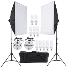 Andoer photo studio kit kit de iluminação contínua vídeo fotografia luz suporte dois 50*70cm softbox dez lâmpadas dois suporte de luz 2024 - compre barato