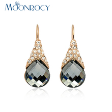 MOONROCY Free Shipping Fashion Jewelry Wholesale Waterdrop Grey Brown Crystal Earrings Hook Rose Gold Color Lovers for Women 2024 - buy cheap