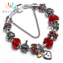 Pulseira feminina em formato de coração, 4 cores, cristal, cor prata, com contas diy, joias femininas, pulseira fashion 2024 - compre barato