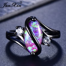 JUNXIN 90 OFF! Rainbow Fire Opal Rings For Women Black Gold Filled S Wave Ring Marquise Horse Eye Stone Birthstone Wedding Ring 2024 - buy cheap