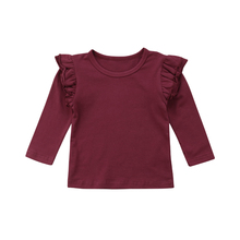 Camisetas informales de manga larga para bebés y niñas, ropa de algodón de Color liso, bonita Camiseta con volantes 2024 - compra barato