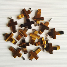 Wholesale Natural tiger eye stone Pendants charm cross pendants for jewelry necklace making 50Ps/lot Free shipping 2024 - buy cheap