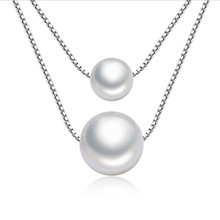 KOFSAC-collar de cadena de plata 925 para mujer, joyería Simple de doble capa, Perla Negra, colgante de cuentas, regalos de fiesta 2024 - compra barato