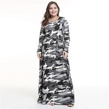 Fashion Large size Camouflage dresses Women Spring Summer Long sleeve Maxi Dresses Female Belt Slim Long Dress Vestidos 4XL 2809 2024 - buy cheap