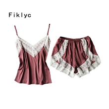 Fiklyc brand sexy women's lace & satin patchwork pajamas sets summer sleeveless pijamas sets homewear beauty nightwear gift item 2024 - buy cheap