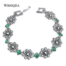 WBMQDA Vintage Green Bracelet For Woman Ancient Silver Color Holiday Beach Bohe Jewelry Bracelet Femme Pulseras Mujer 2024 - buy cheap
