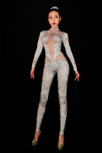2020 Women New Lace Rhinestones Jumpsuit Leggings Stretch Sexy Costume Nightclub Party Wear Dance Bodysuit Fashion Rompers 2024 - buy cheap