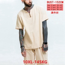 Мужская льняная футболка, летняя повседневная футболка большого размера с коротким рукавом 8XL в японском стиле 5XL, хлопковая Футболка 10XL 7XL с v-образным вырезом в стиле ретро 2024 - купить недорого