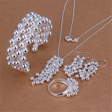 NICE cute women silver color jewelry set fashion European  hanging beads grape necklace bracelet ring Drop Earrings SET S277 2024 - buy cheap