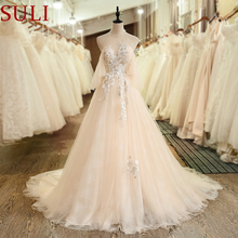 SL-7001 Bohemian Puffy Short Sleeve Beads Bridal Wedding Dresses 2019 Backless Halter Beach Wedding Bridal Dress 2024 - buy cheap