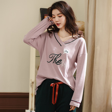 Women cotton pajamas women spring and autumn set cotton v neck long sleeve trousers casual two piece wholesale women pajama sets 2024 - buy cheap