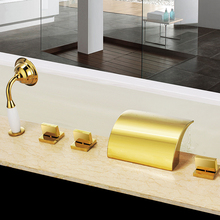 Mezclador de baño PVD dorado de 5 uds con montaje en cubierta de ducha de cascada romana envío gratis 2024 - compra barato