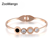 ZooMango Classic Roman Number CZ Crystal Wedding Bangles For Women Stainless Steel White/Black Shell Love Charm Bracelet ZB17022 2024 - buy cheap