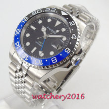 40mm Parnis Mechanical Watches Black Blue Ceramic Bezel black dial GMT luminous marks sapphire glass automatic Mens Watch 2024 - buy cheap