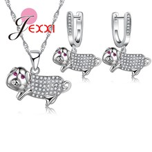 Conjunto de joyas de plata de ley 925 con dibujos de cerdito, con diamantes de imitación, collar y pendientes de marca de cumpleaños para mujer 2024 - compra barato