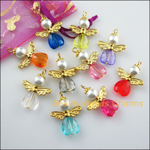 Fashion 10 New Charms Mixed Heart Dancing Angel Gold Color Wings Pendants 22x30mm 2024 - buy cheap