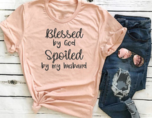 Blessed by God Spoiled by my husband t shirt Blessed wife Newlywed Anniversary slogan Wife grunge Spoiled Wife tees vintage tops 2024 - buy cheap