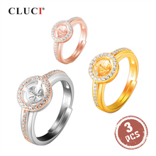 CLUCI 3pcs 925 Sterling Silver Round Ring for Women Silver 925 Pearl Ring Mounting Adjustable Ring Zircon Jewelry SR2197SB 2024 - buy cheap