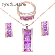 Hot Angel Fashion jewelry  filled Purple  Zirconia Jewelry Sets Earrings Necklace rings sz #5 #6 #7.5 #8 #9 JS404 2024 - buy cheap