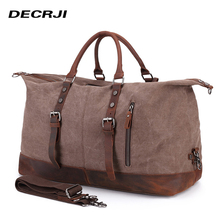 DECRJI Casual Men Handbag Travel Bags Canvas Genuine Leather Tote Crossbody Bag For Men Large Space Messenger Bags Male Zipper 2024 - buy cheap