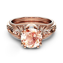 Anel feminino de ouro rosa huitan, anel com jogo de faísca de zircônio cúbico, presente surpresa para casamento e noivado 2024 - compre barato