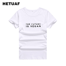 HETUAF THE FUTURE IS VEGAN Funny T Shirts Women Hipster Tumblr Casual  Tee Shirt Femme Ulzzang Streetwear Woman Tshirt Top 2024 - buy cheap