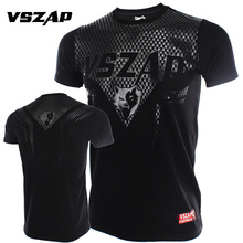 Camiseta manga afiada de algodão vszap, roupas musculares de combate muay thai mma 2024 - compre barato