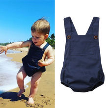 Navy Blue Newborn Infant Baby Boy Girl Sleeveless Back Cross Solid Color Summer Romper Jumpsuit Outfits Baby Clothes 2024 - buy cheap