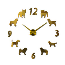Chegada Relógio Relógio de parede Relógios de Parede Horloge 3d teste padrão Do Cão Adesivos de parede Decoração Home moderna Sala Quar 2024 - compre barato
