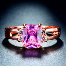 Anel de dedo feminino com pedras quadradas, anel fofo de rosa com preenchimento de ouro rosado, acessórios de joias para casamento e presente de dama de honra 2024 - compre barato