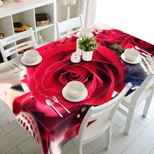 Toalha de mesa vermelha retangular com estampa de rosas grandes e à prova d'água em poliéster, tecido têxtil para o lar 2024 - compre barato