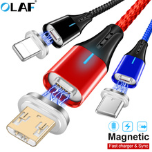 Магнитный двухсторонний кабель OLAF 3A с разъемом Micro USB Type C, зарядный Шнур для Iphone X, XR, XS Max, кабель быстрой зарядки для Samsung S8, S9 Plus 2024 - купить недорого