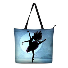 Холщовая Сумка для шоппинга, персонализированные сумки-тоут, сумка на плечо, 3D, для девушек, для танцев, черная сумка для продуктов, Хлопковая Сумка, Черная 2024 - купить недорого