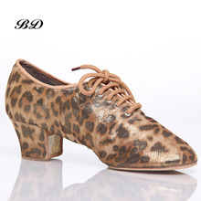 Leopard Latin Dance Shoes Sneakers WOMEN SHOES Jazz Modern Shoe Non-slip Soft Sole Vamp Heel 5 cm Slip-UP BD T1-B Ballroom SATIN 2024 - buy cheap